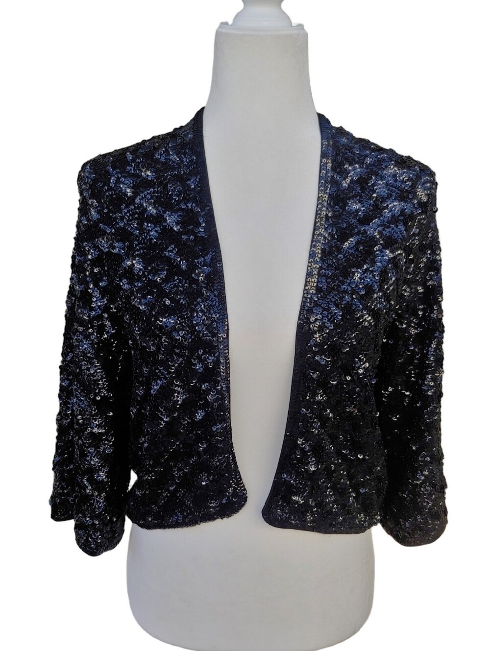 DKNY Black Sequin Open-Front Jacket - Evening Cover-Up Women's Petite Small